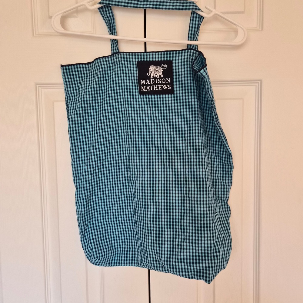 Madison Mathews Teal Gingham Elephant Logo Tote Bag Reusable Shopper Market Bag